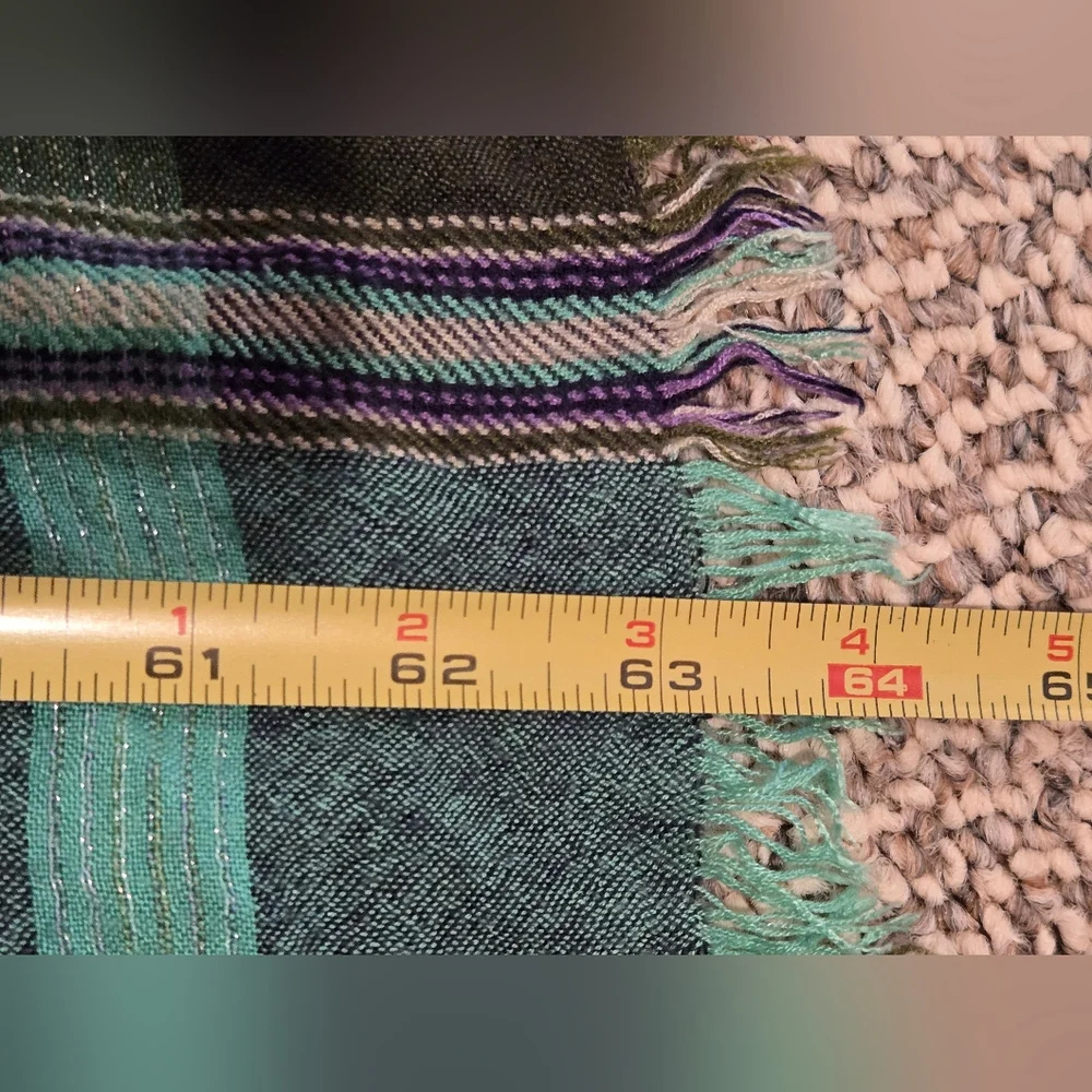Plaid Fringed Scarf in Purple and Green - Picture 4 of 4